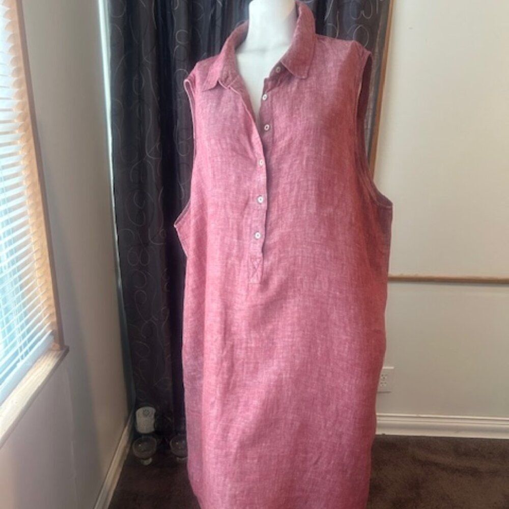Tahari Mauve/Pink Linen 1/4 button sleeveless dress, size 3X